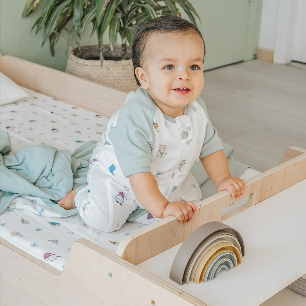 APPLE JUNIOR - Montessori Floor Bed with Rails & Shelves - Shopthatapp.ca