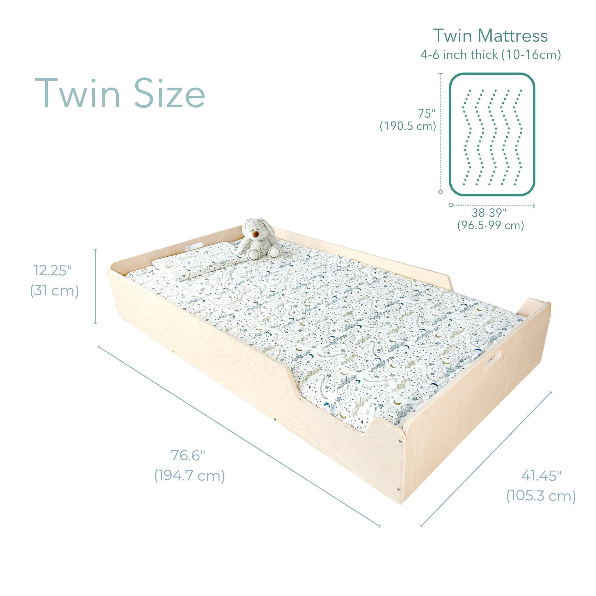 APPLE TWIN - Montessori Floor Bed with Rails - Shopthatapp.ca