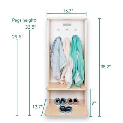 Sapiens Child Mango Montessori coat rack with cubby storage for kids, featuring a stylish design for toddlers' bedroom or playroom.