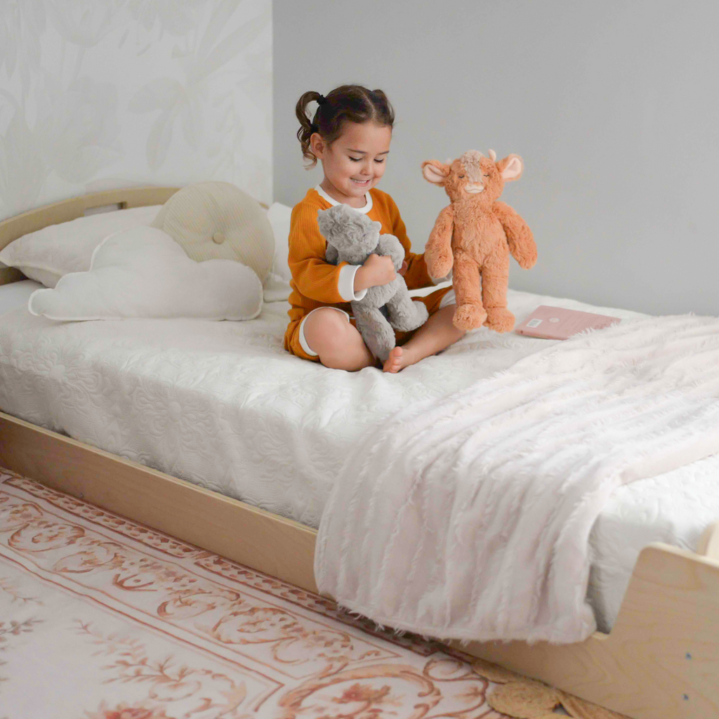 CHERRY TWIN Montessori Floor Bed with Shelves for Growing Kids - Shopthatapp.ca