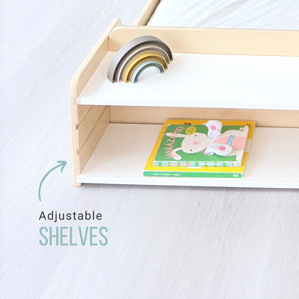 CHERRY FULL - Montessori Floor Bed with Shelves - Shopthatapp.ca
