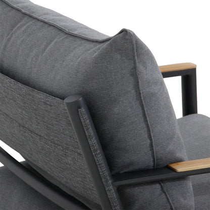 Close-up of the armrest of the Enclover Monti Sofa Set, showcasing smooth fabric upholstery and stylish design details.