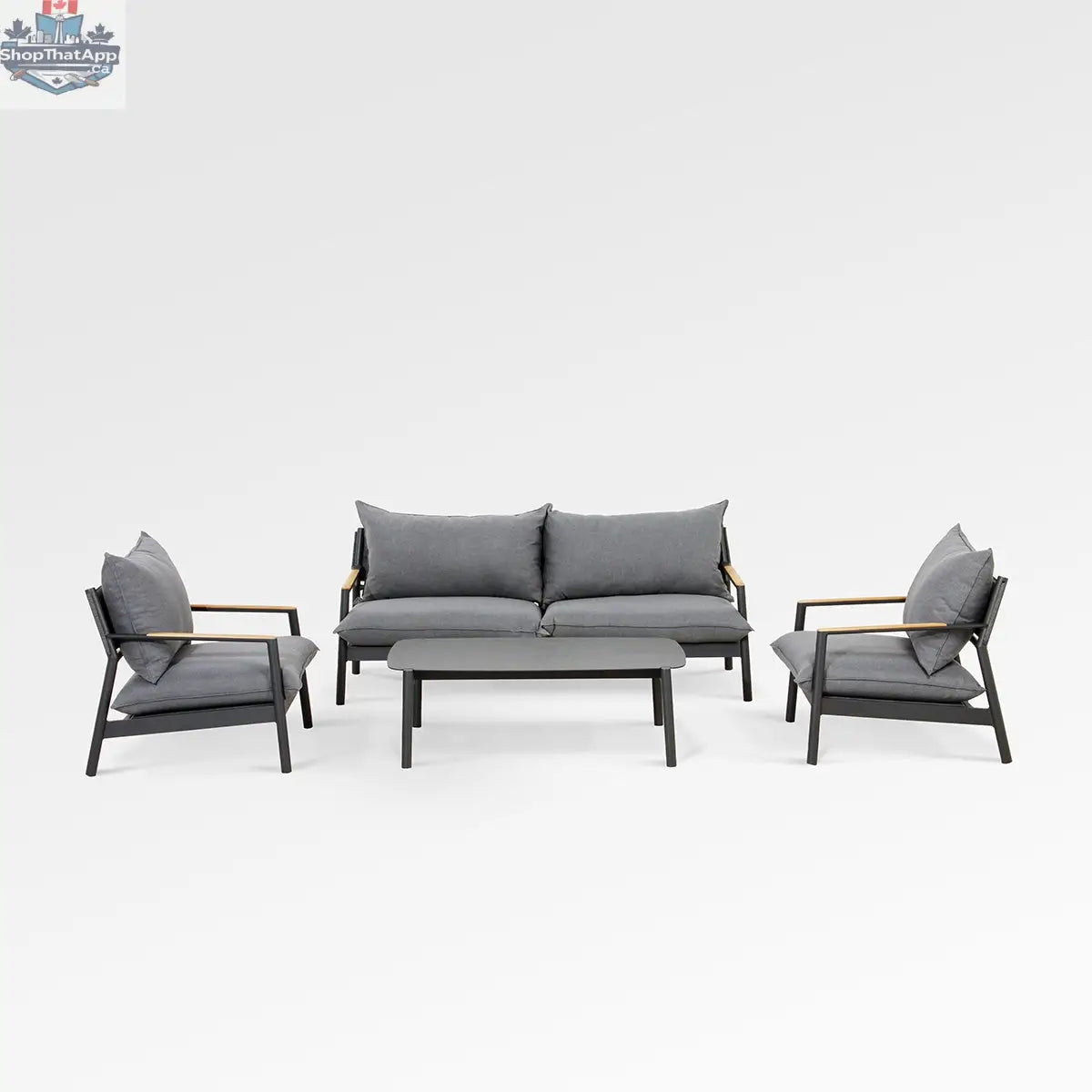 Enclover Monti conversational sofa set with plush cushions and modern design, shown from the front view.