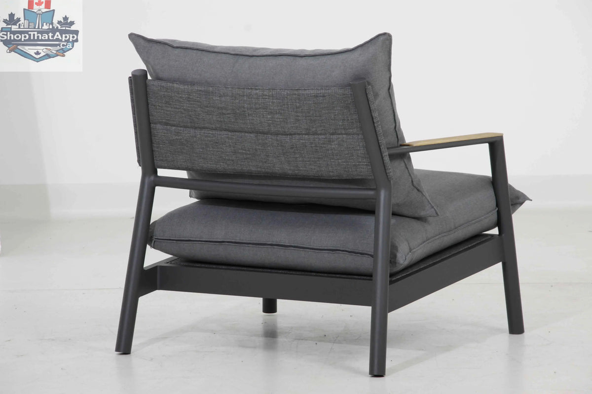 Krikacy Monti aluminum outdoor conversational set with a club chair, weather-resistant design, and stylish backrest detail.