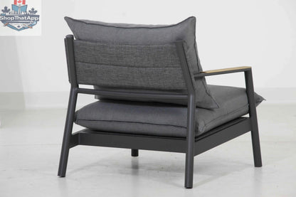 Krikacy Monti aluminum outdoor conversational set with a club chair, weather-resistant design, and stylish backrest detail.