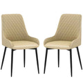 Blake Modern Dining Chairs with Diamond Tufting and Steel Legs-Set of 2-Khaki