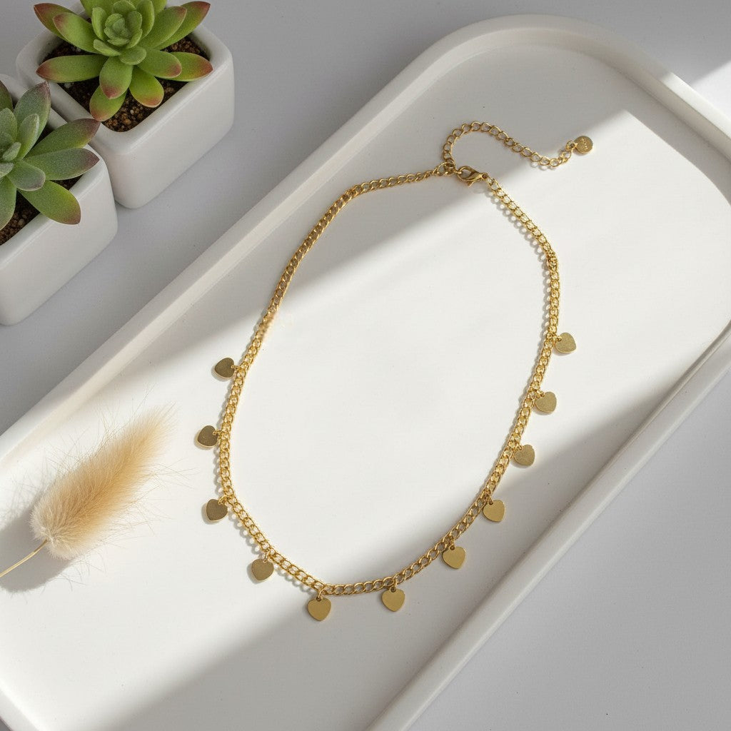 Multi Heart Charm Necklace - Gold Stainless Steel - Shopthatapp.ca