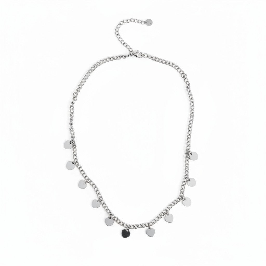 Multi Heart Charm Necklace - Grey Stainless Steel - Shopthatapp.ca