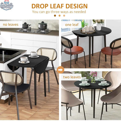 Black Merrill round drop-leaf dining table by SLOTH Nation, designed for small spaces, with a sleek, modern kitchen and dining furniture look.