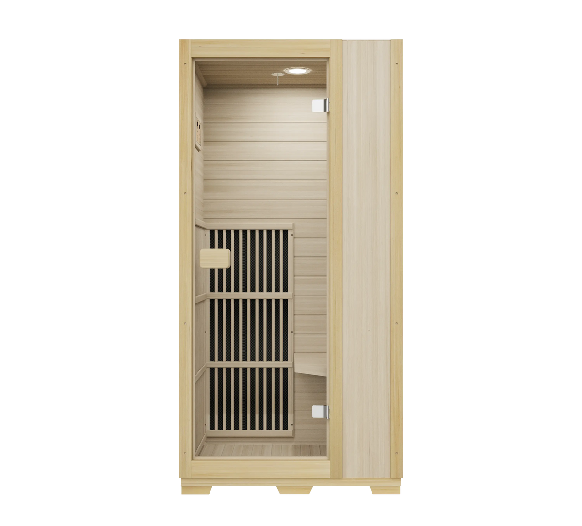 Zoppinh Blisspod Vienna Far Infrared Sauna for One with Canadian Hemlock wood, low EMF, 72.8 inches tall, designed for personalized relaxation.