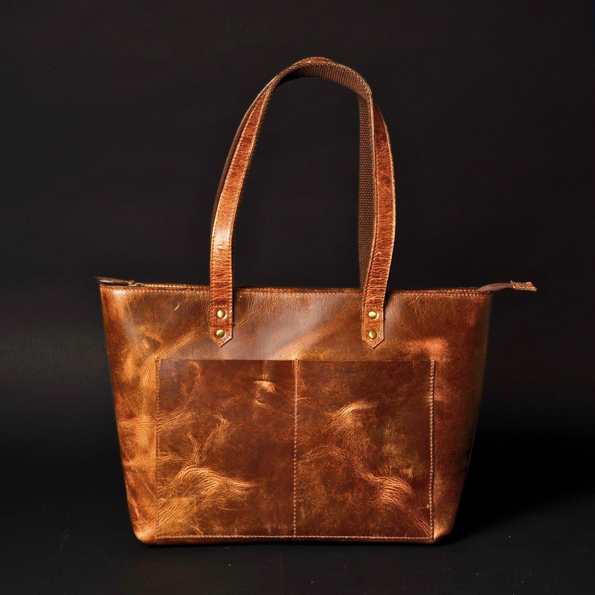 Classic Cognac Leather Tote Bag - Www.Shopthatapp.ca