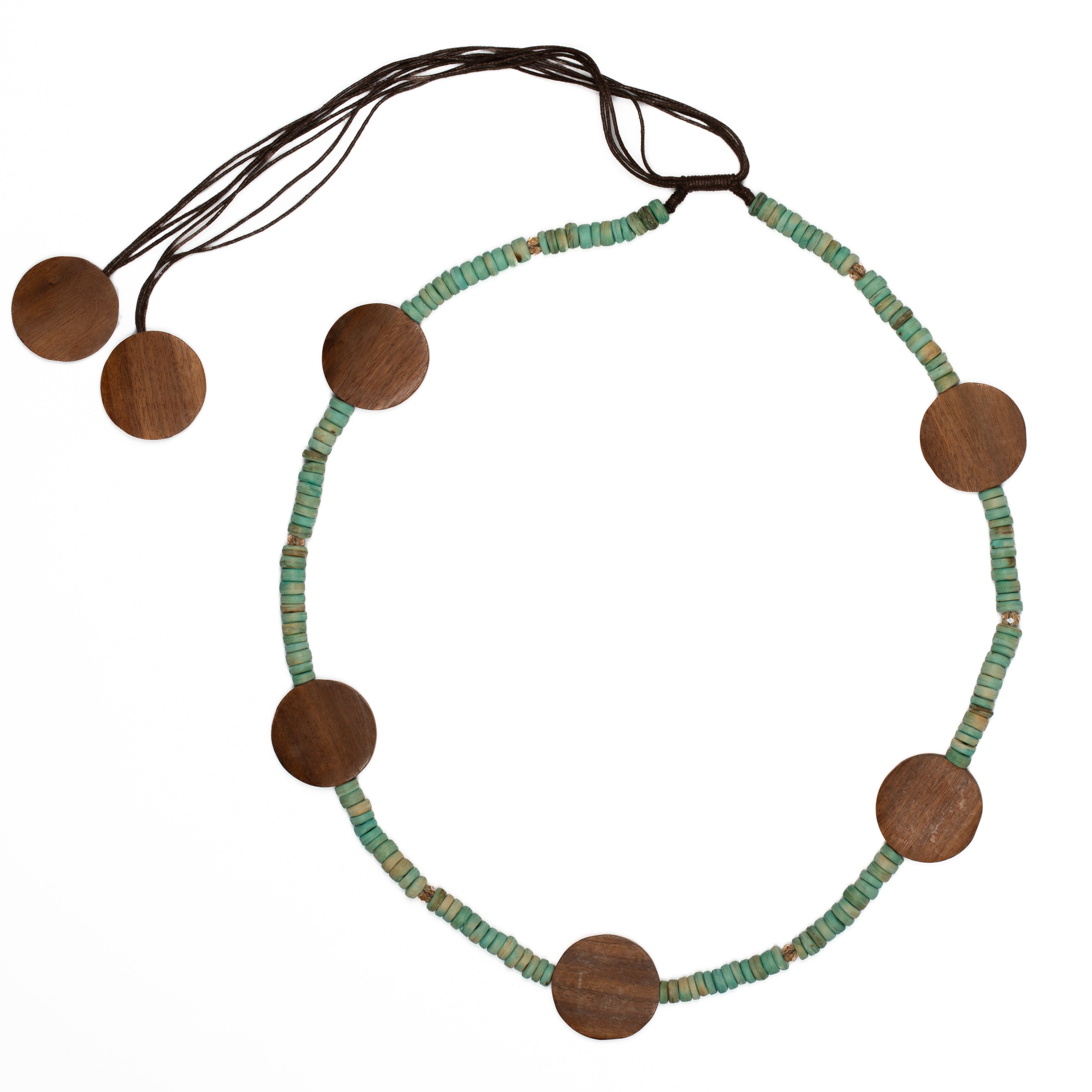 Long Coconut Bead Necklace with Wooden Discs - Shopthatapp.ca