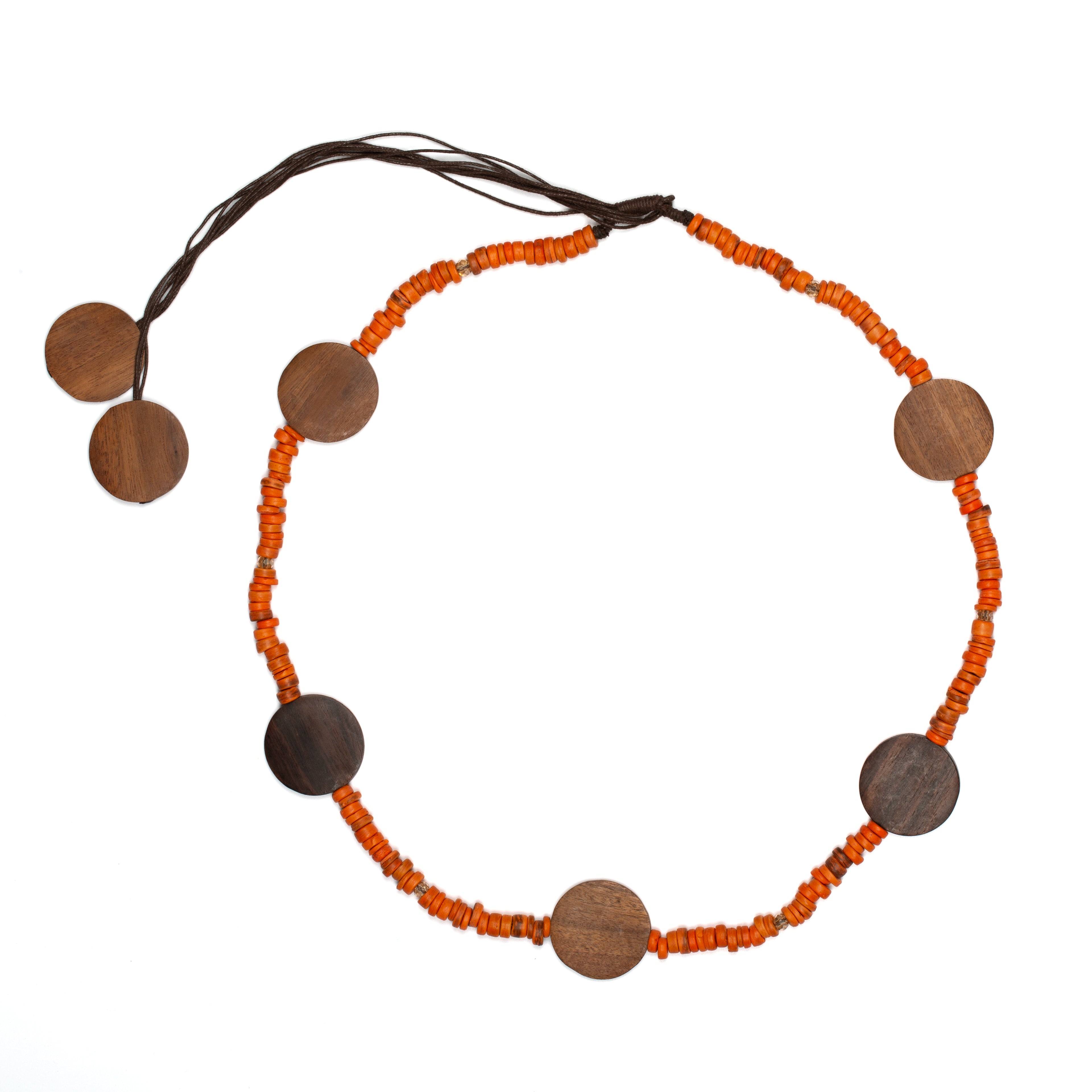 Long Coconut Bead Necklace with Wooden Discs - Shopthatapp.ca
