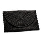 Black pandan leaf clutch purse by Suzie Blue Canada with a sleek, textured design for elegant evening accessories.