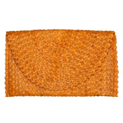 Orange pandan leaf clutch purse by Suzie Blue Canada, featuring a textured pandan leaf design with a sleek, compact shape.