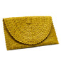 Yellow pandan leaf purse by Suzie Blue Canada, stylish clutch bag with intricate leaf design for everyday or special occasions.