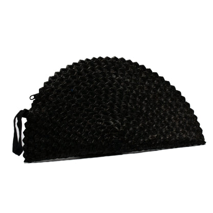 Black pandan leaf clutch purse with a half moon design by Suzie Blue Canada, featuring a sleek and stylish accessory for evening wear.