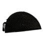 Black pandan leaf clutch purse with a half moon design by Suzie Blue Canada, featuring a sleek and stylish accessory for evening wear.