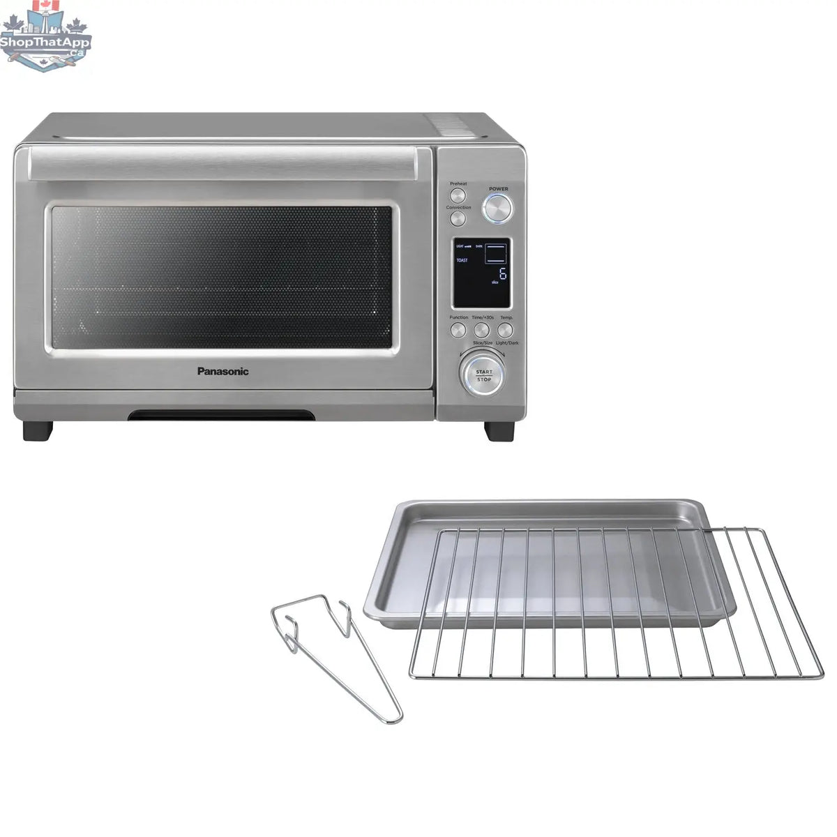 Refurbished Panasonic convection toaster oven with digital controls, compact 0.9 cu ft, suitable for countertop cooking.