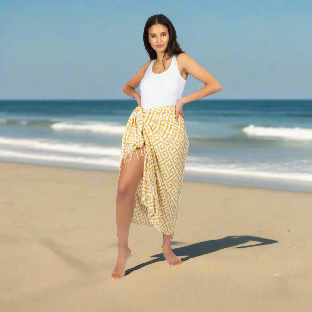 Geometric Print Yellow Sarong for Trendy Summer Style - Shopthatapp.ca