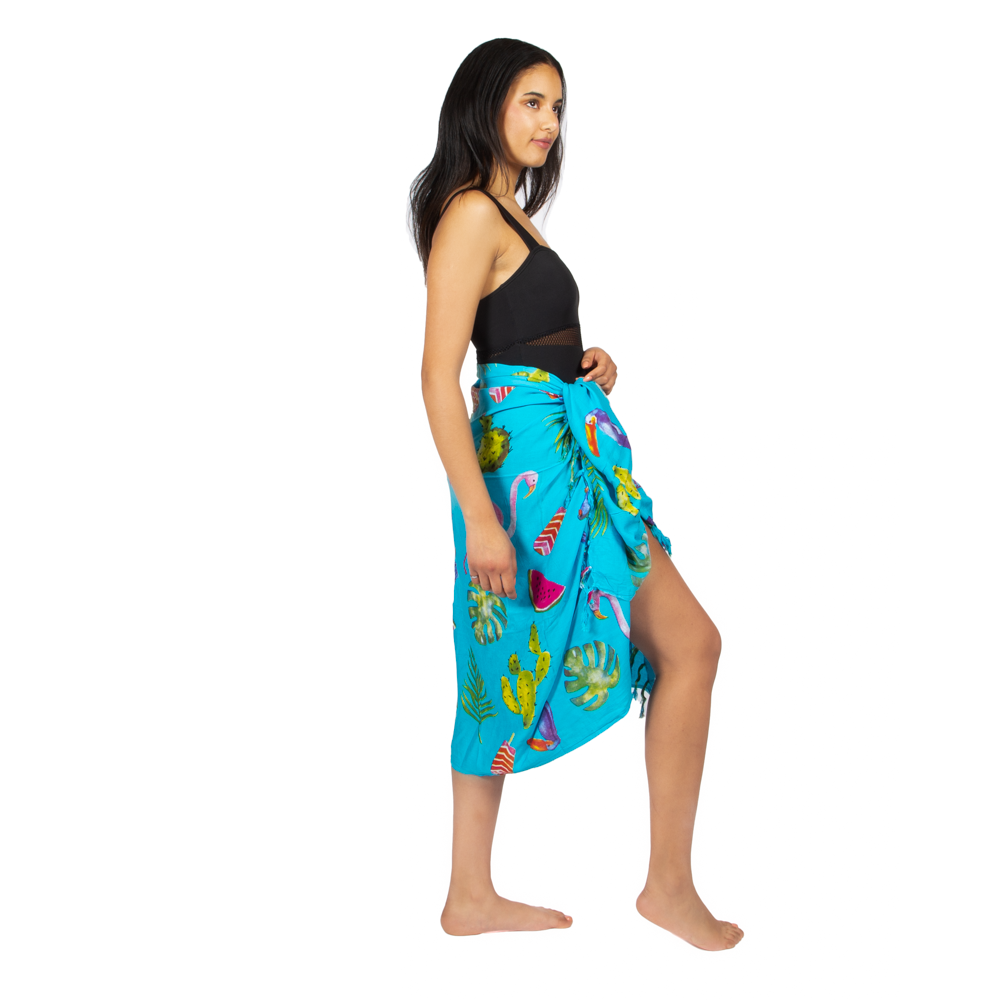 Flamingo Print Sarong in Turquoise - Tropical Beach Cover-Up for Stylish Summer Relaxation - Shopthatapp.ca