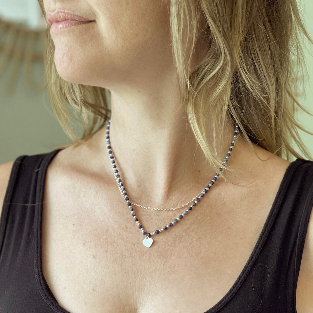 Blue Crystal Charm Necklace In Silver Plate - Shopthatapp.ca