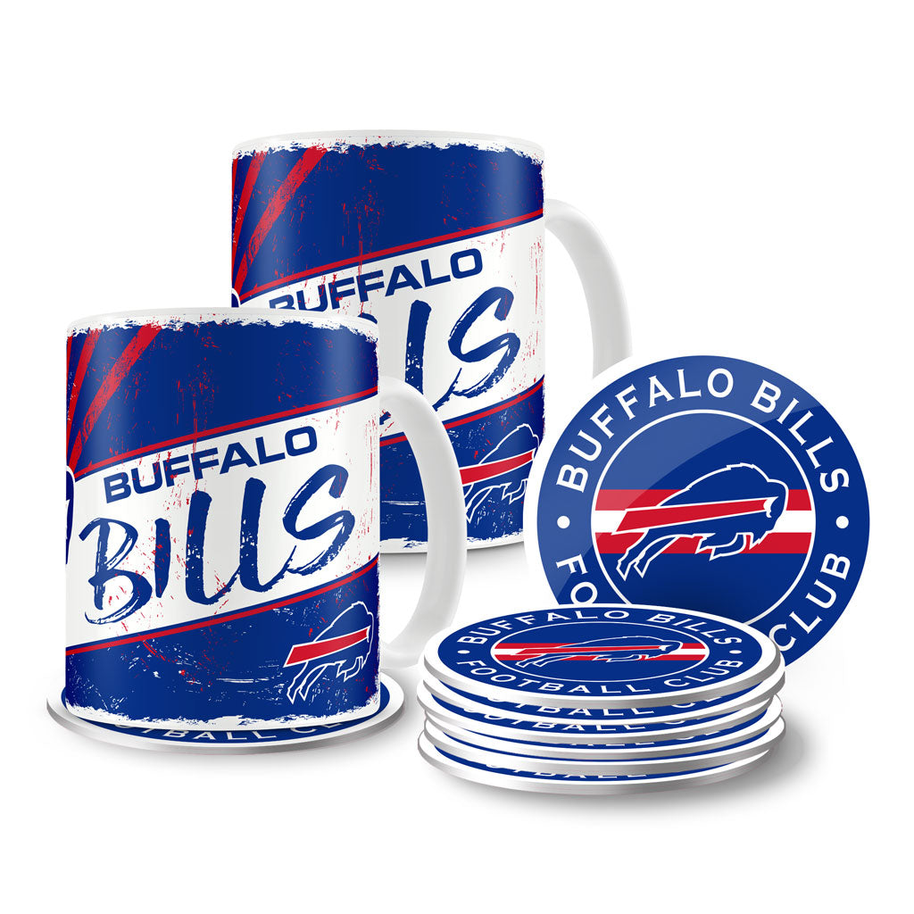 Buffalo Bills Mug & Coaster Set - 2 Pack 15oz Mugs | 8 Pack Coasters - Www.Shopthatapp.ca