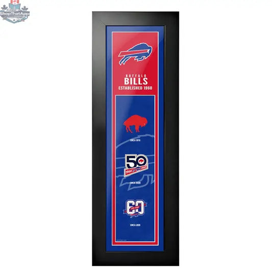 Buffalo Bills history wall decor frame with team logos and historic images, 6" x 22" NFL sports wall art by Sports Decor