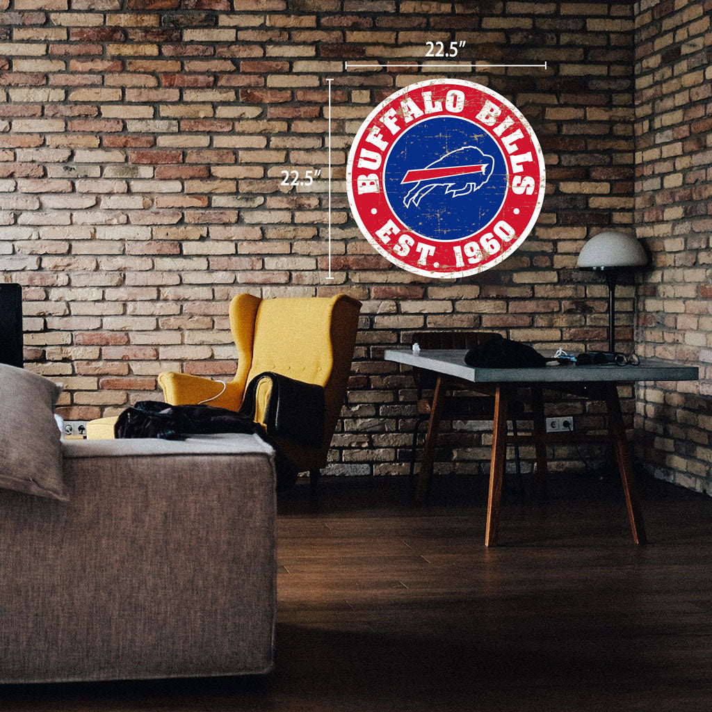Buffalo Bills Sign - 22" Round Distressed - Www.Shopthatapp.ca