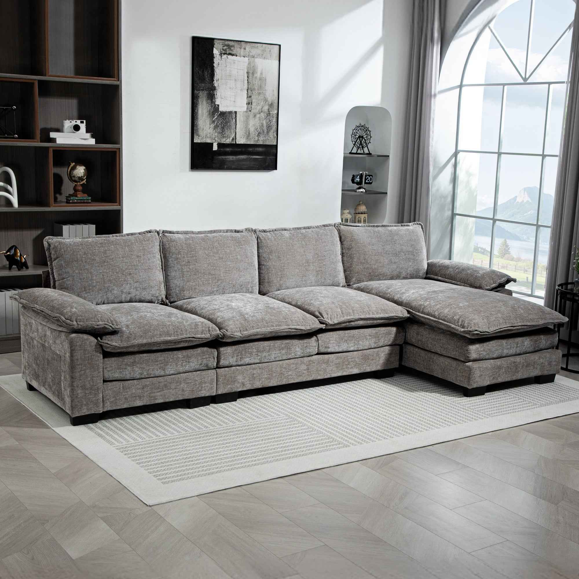 GABI Right Hand Facing Sectional with Chaise Lounge-Grey