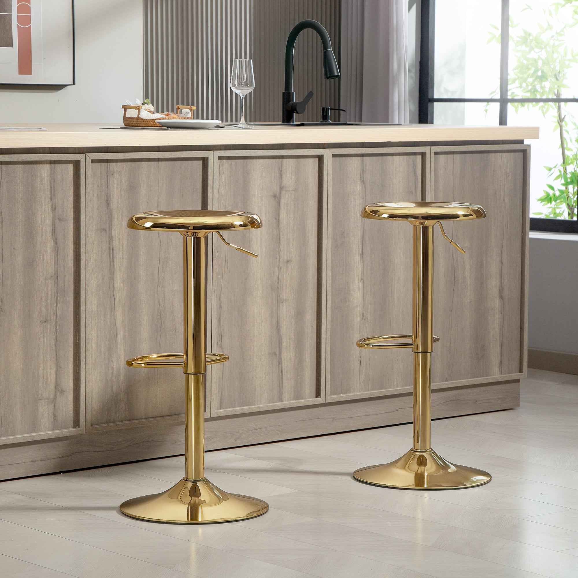 Canmore Modern Adjustable Counter/Bar Stools with Swivel-Set of 2-Gold