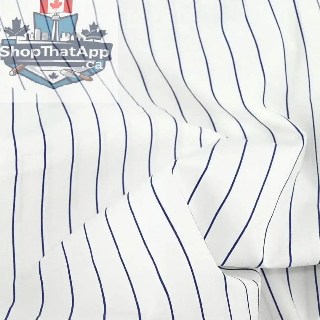Navy stripe organic percale sheet fabric swatch from Skylark+Owl Canada’s luxurious Essential Organic Percale Sheets collection.