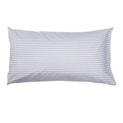 Navy stripe organic cotton pillowcase from Skylark+Owl Canada, made with soft percale fabric for luxurious sleep.
