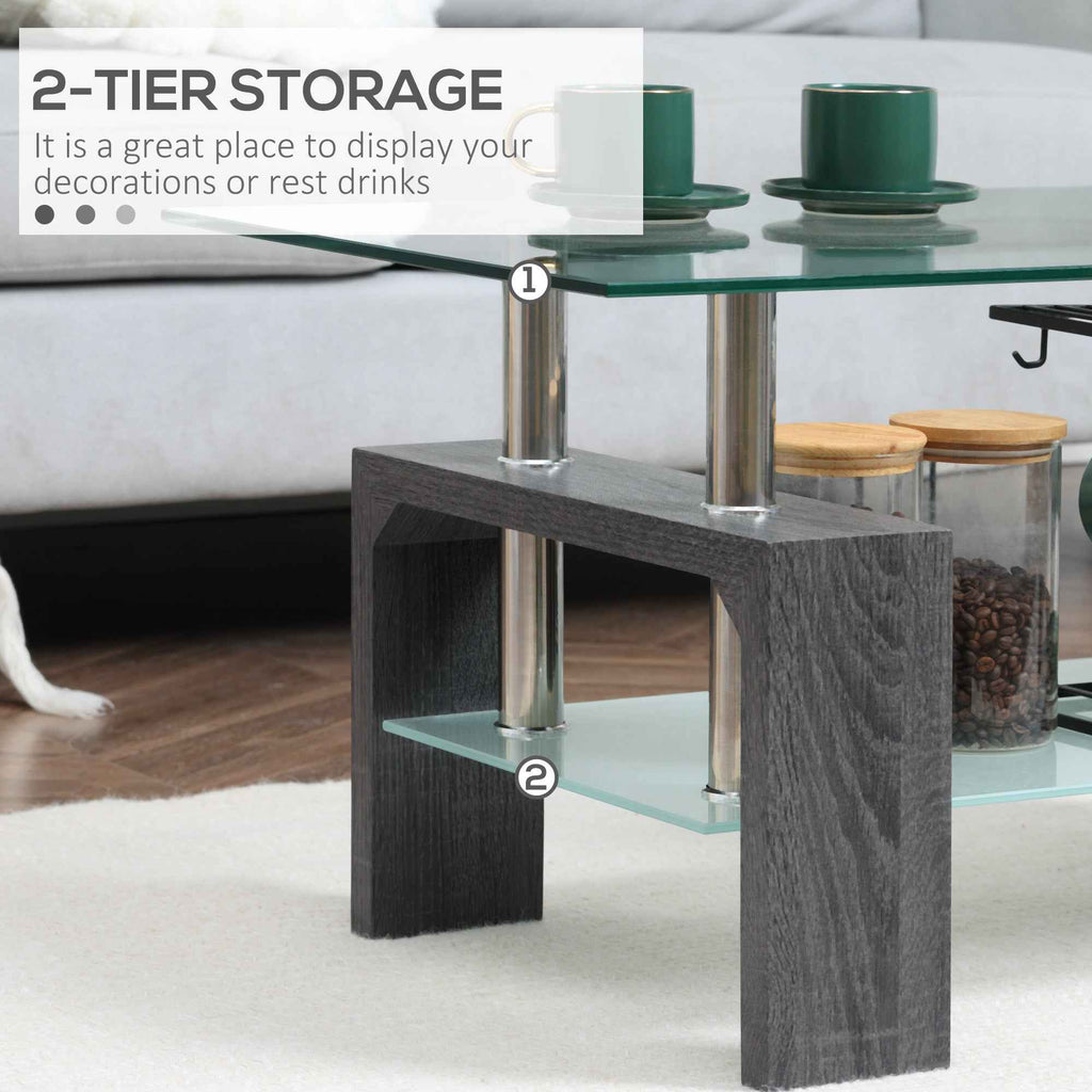 Sutton Rectangular Glass Coffee Table with Tempered Glass Top-Grey