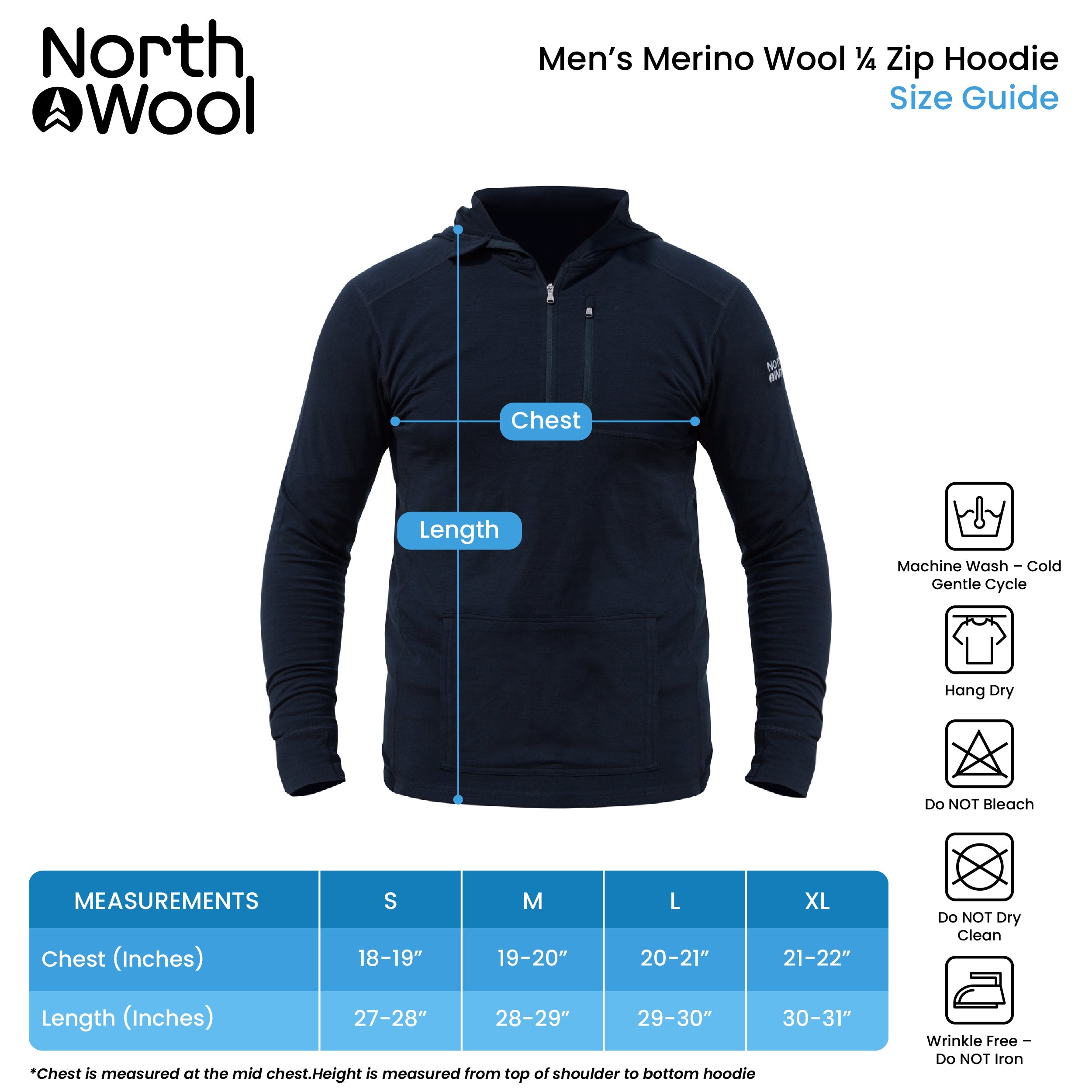 NorthWool Men's Merino Blend 1/4 Zip Hoodie — Heavyweight