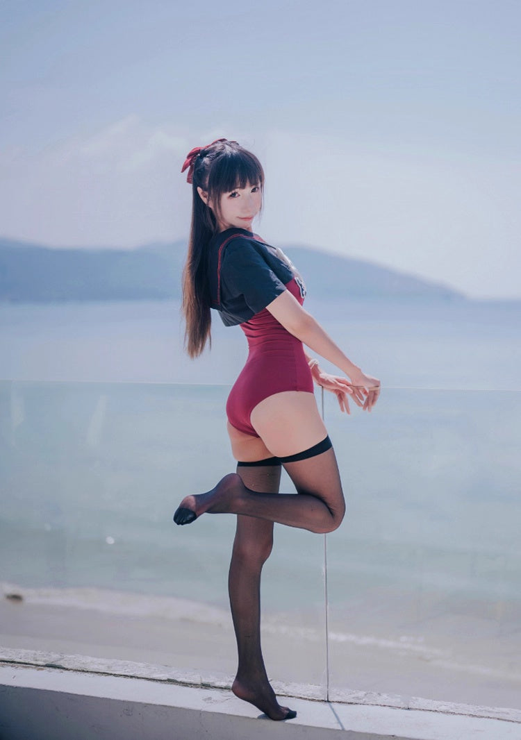 Japanese Anime Sailor Style Two-Piece Uniform Swimsuit Set with Bandage Design - Shopthatapp.ca
