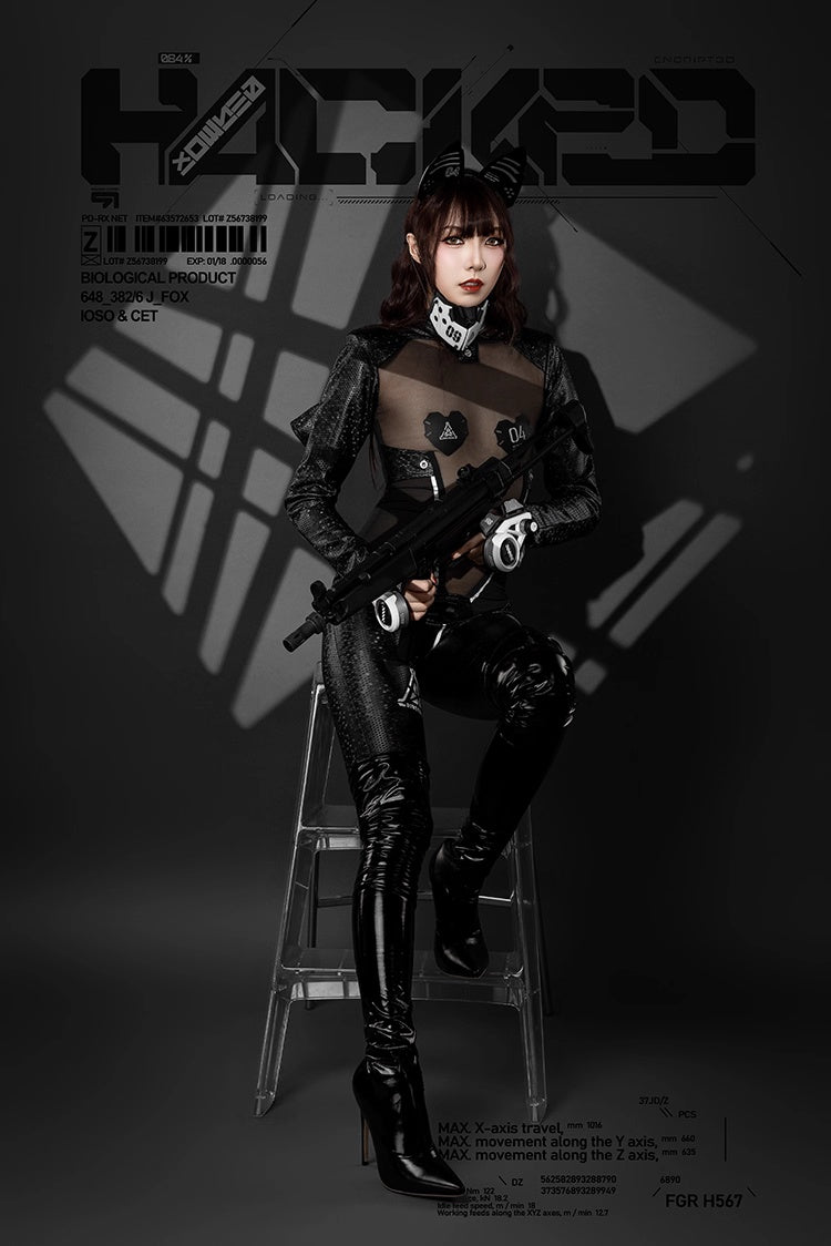 Tactical Anime Girl PU Leather Sheer Mesh Sexy Cosplay Full Bodysuit Costume - Shopthatapp.ca