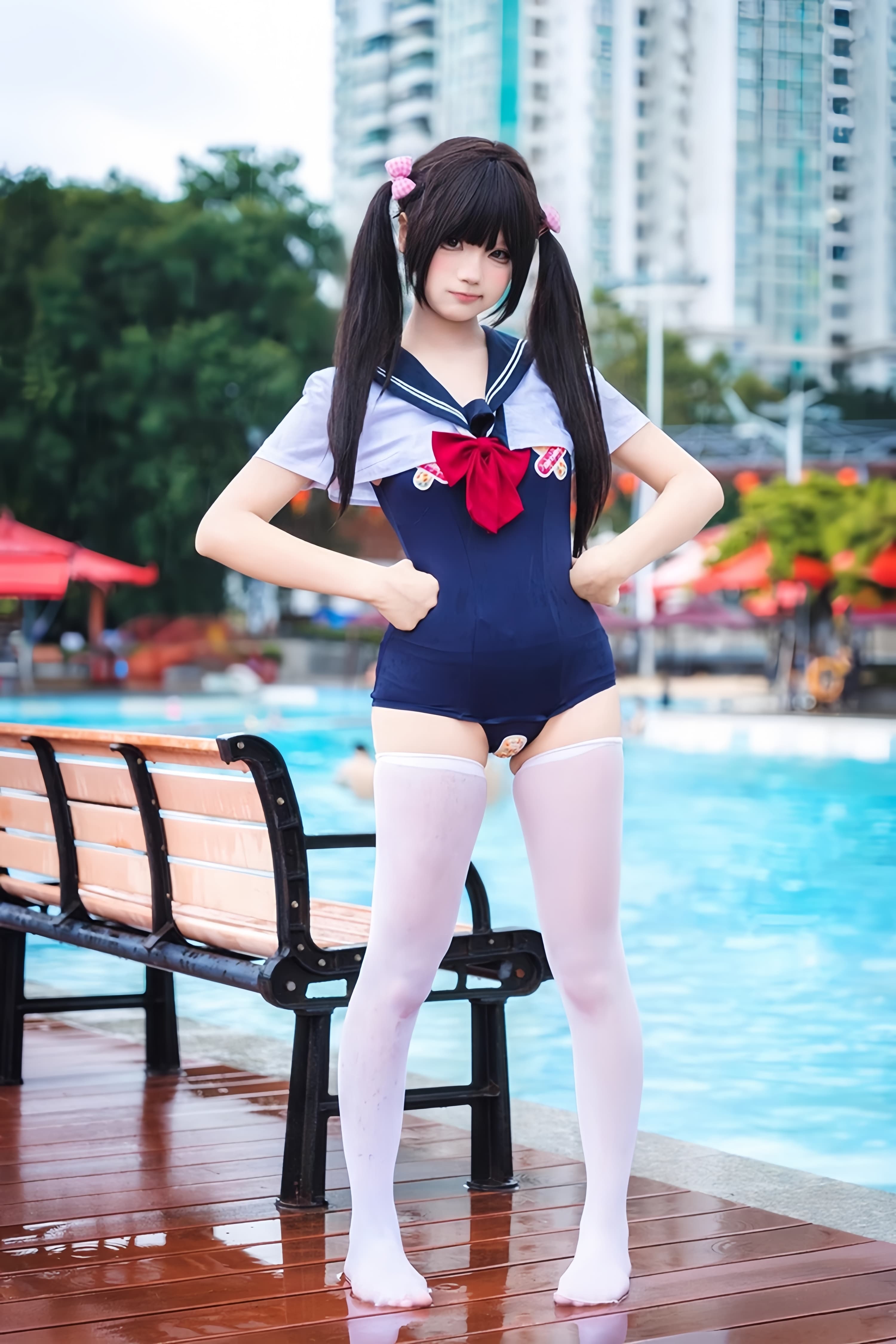 Japanese Anime Sailor Style Two-Piece Uniform Swimsuit Set with Bandage Design - Shopthatapp.ca