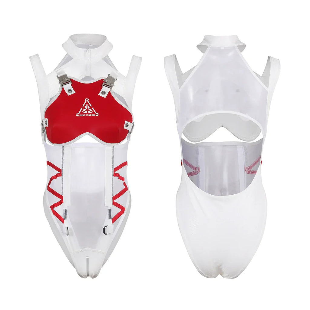 Tactical Anime Girl PU Leather Sheer Mesh Sexy Cosplay Bodysuit Costume White - Shopthatapp.ca