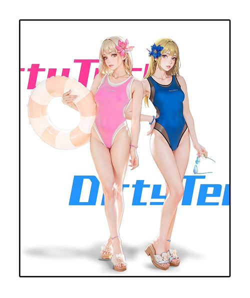 Anime Tropical Style One-piece Swimsuit with Mesh Sheer Overlay Summer Swimwear - Shopthatapp.ca