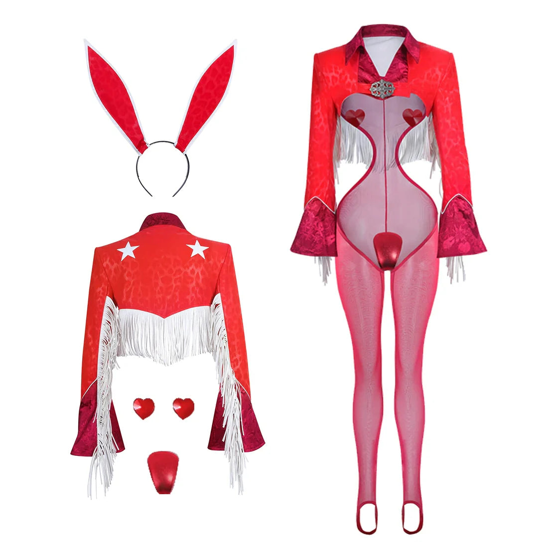 Wild Bunny Cow Girl PU Leather Jacket Sheer Sexy Ligerie Cosplay Costume Set - Shopthatapp.ca