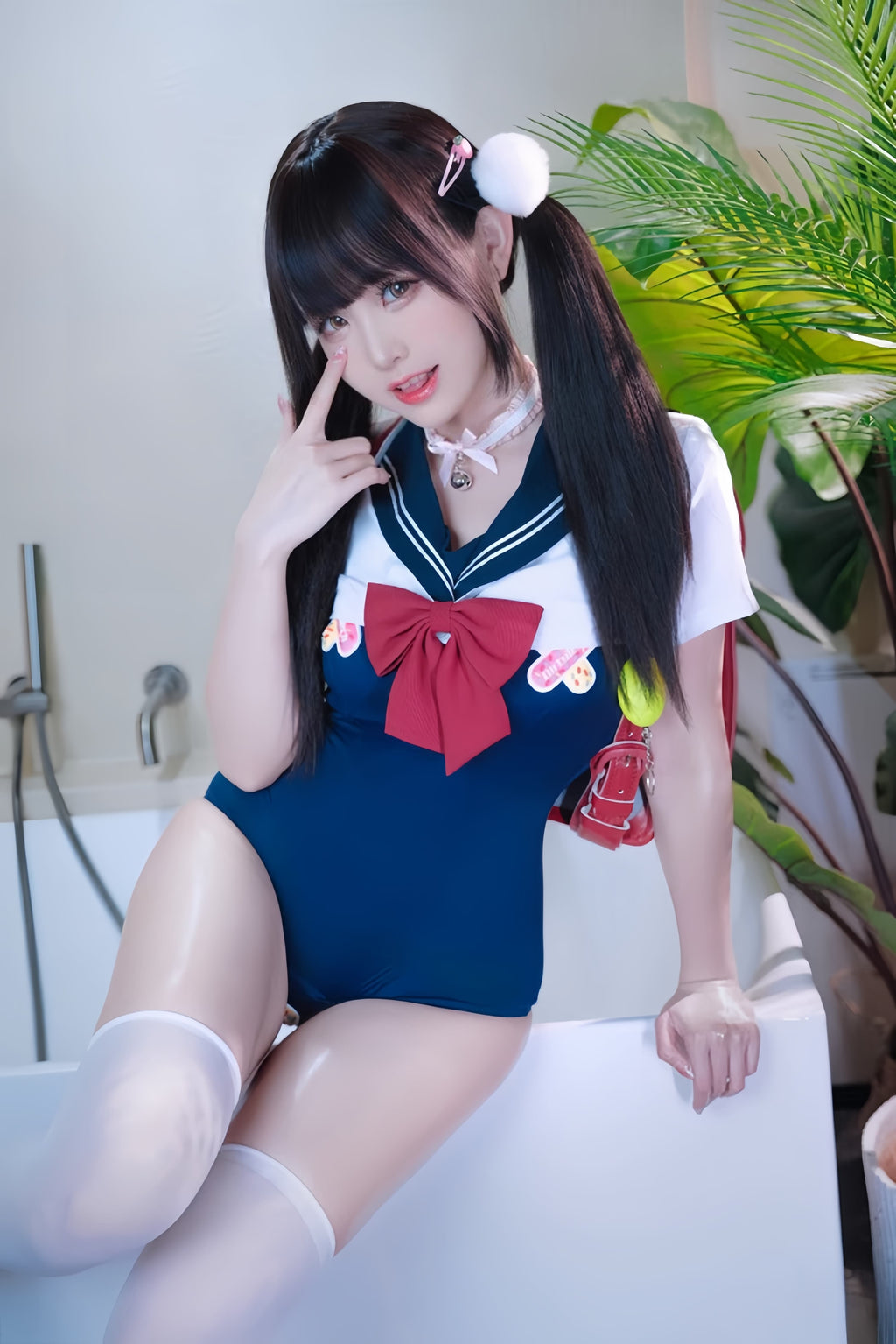 Japanese Anime Sailor Style Two-Piece Uniform Swimsuit Set with Bandage Design - Shopthatapp.ca