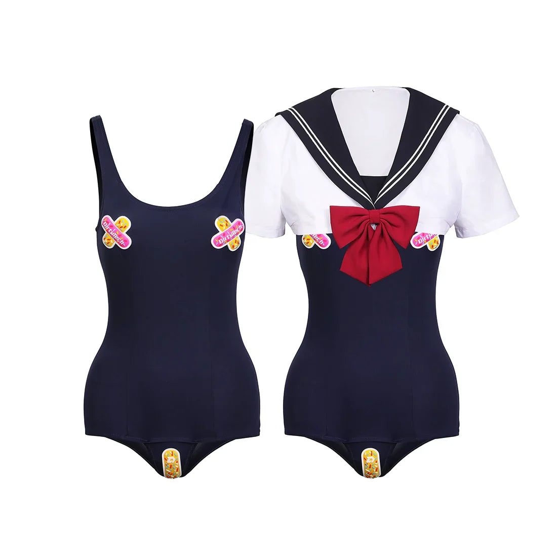 Japanese Anime Sailor Style Two-Piece Uniform Swimsuit Set with Bandage Design - Shopthatapp.ca