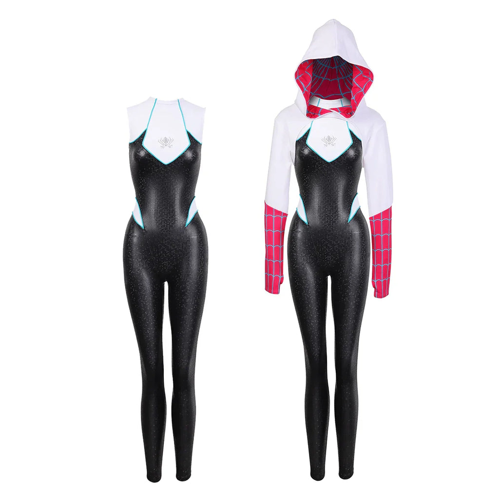 Woman Super Hero Spandex Pu Leather Cosplay Halloween Costume Bodysuit with Jacket - Shopthatapp.ca