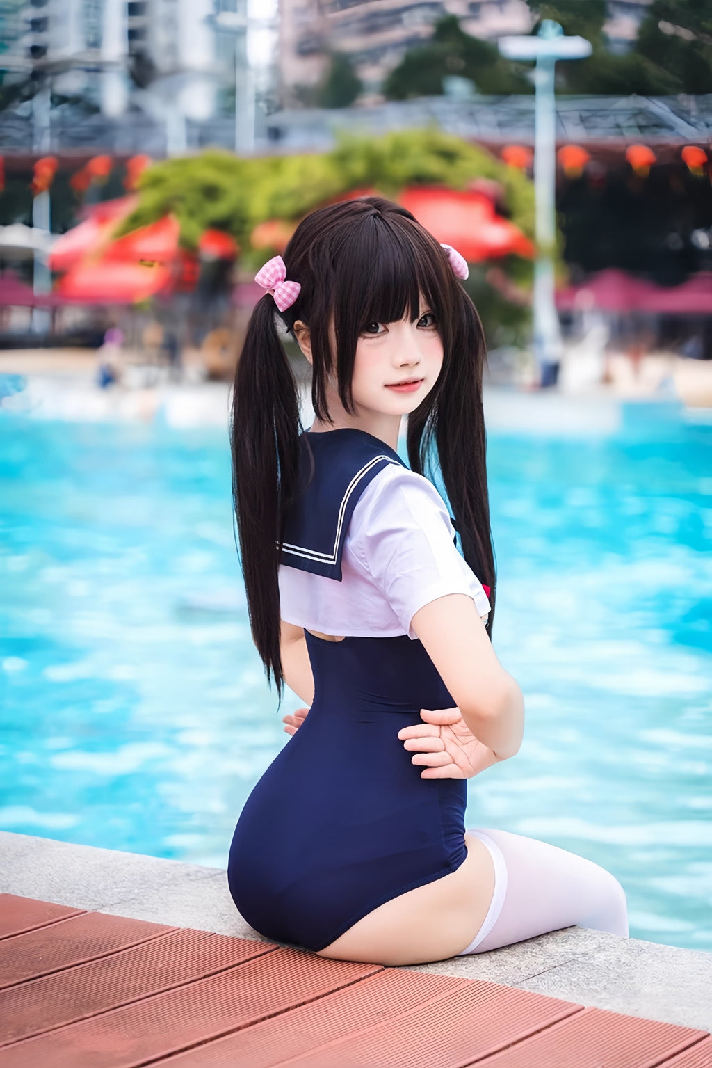 Japanese Anime Sailor Style Two-Piece Uniform Swimsuit Set with Bandage Design - Shopthatapp.ca
