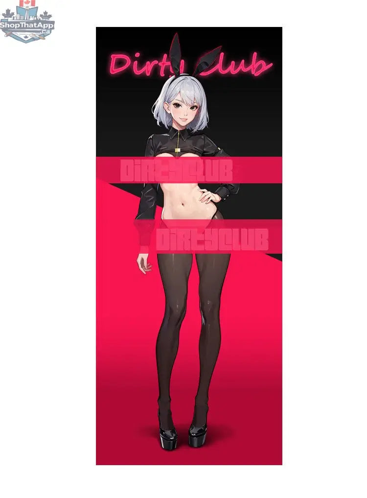 MRJCOS bunny girl costume featuring a sexy PU jacket, sheer stockings, and cosplay lingerie for a cute, seductive look.
