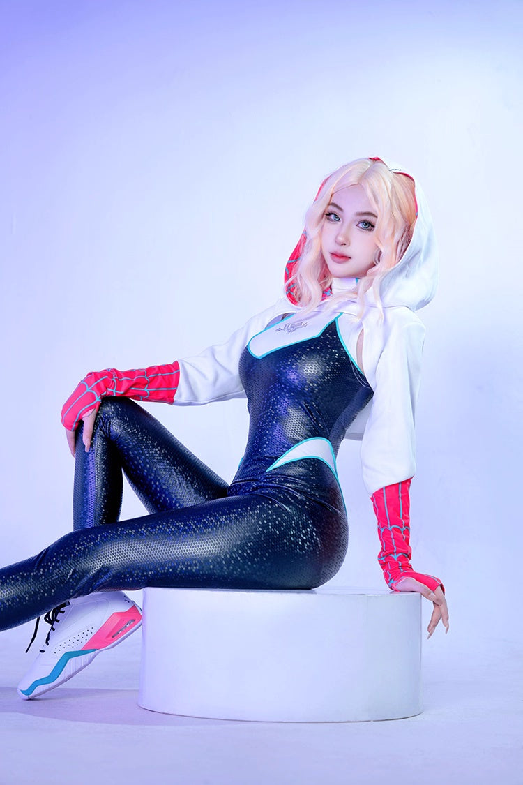 Woman Super Hero Spandex Pu Leather Cosplay Halloween Costume Bodysuit with Jacket - Shopthatapp.ca