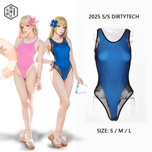 Anime Tropical Style One-piece Swimsuit with Mesh Sheer Overlay Summer Swimwear - Shopthatapp.ca