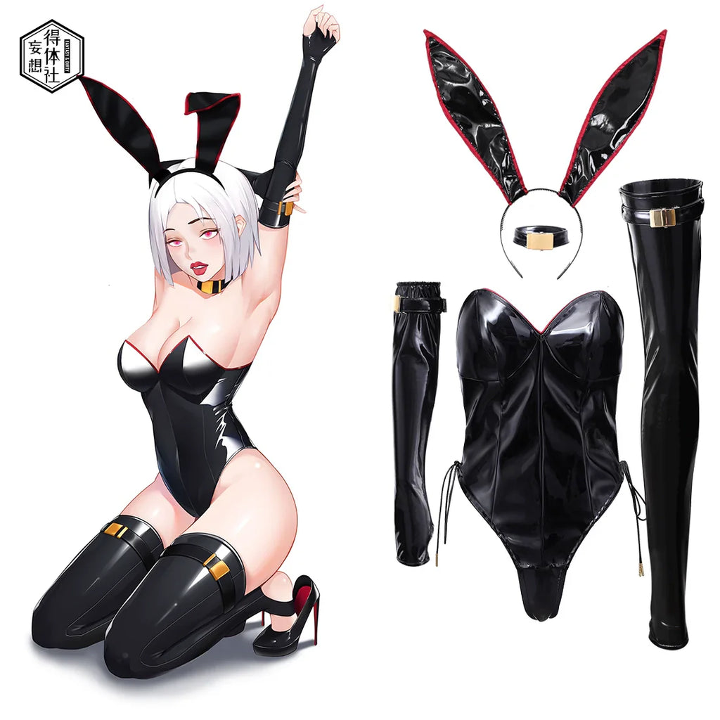 PU Leather Bound Bunny Strapless Bunny Girl Cosplay Costume Sexy Open Crotch Lingerie - Shopthatapp.ca