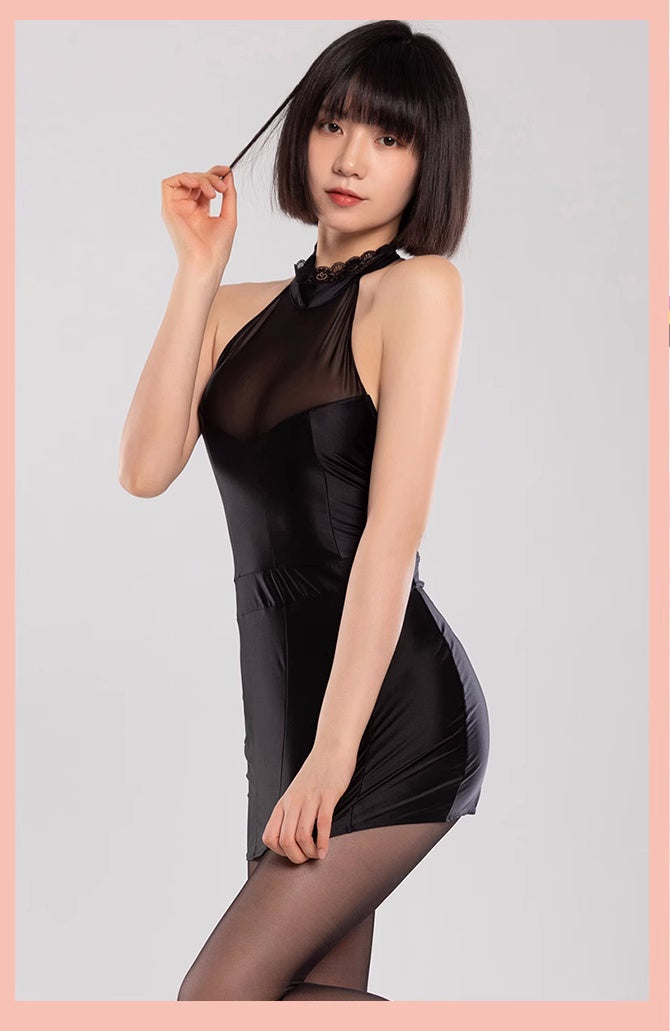 Satin Spandex Halter Sleeveless Short Dress Lingerie - Shopthatapp.ca